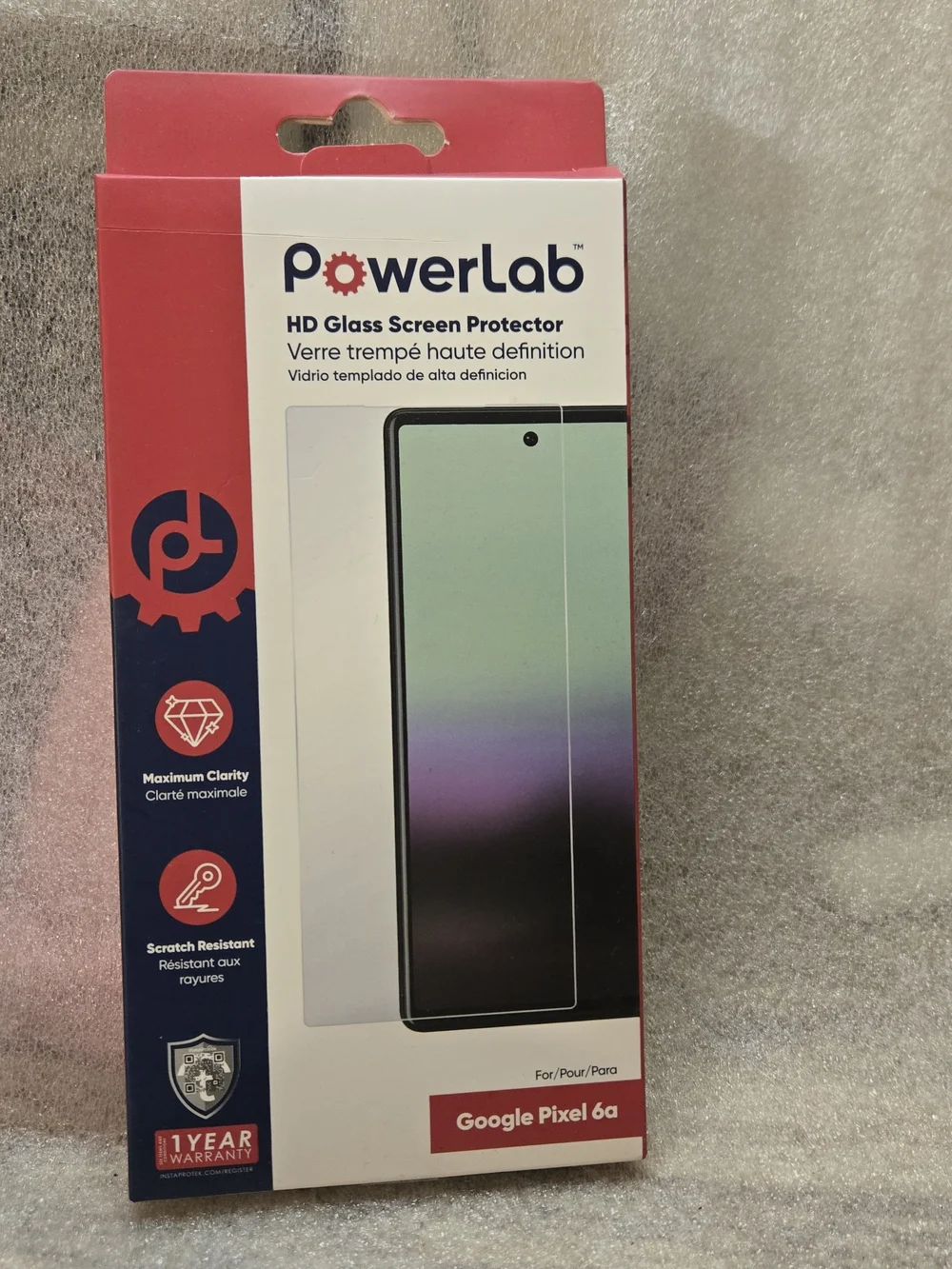 PowerLab HD Glass Screen Protector for Google Pixel 6a - White/Red Packaging
